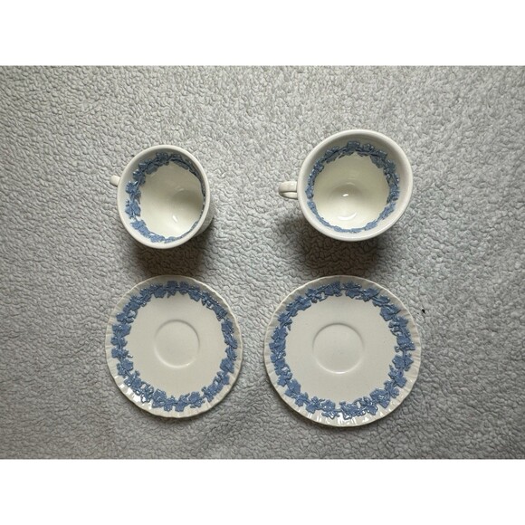 Wedgewood Embossed Queensware Cup & Saucer Ivory And Blue Set of 2 - Picture 8 of 8